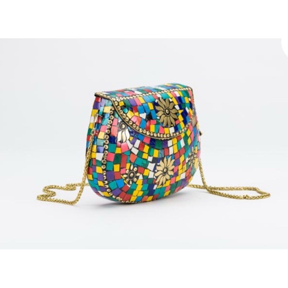 RAMLA The‎ Sunshine bag Moroccan Mosaic Multi Stone Handmade Boho NEW